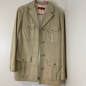 Anne Klein Tan Leather Suede Military Field Jacket